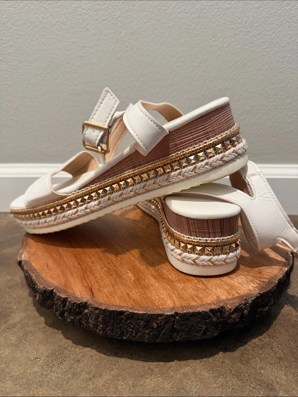 SHEIN White Platform Sandals with Gold Stud Detail